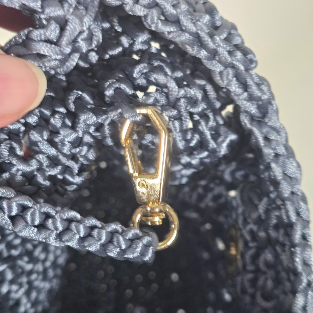 Arte & Tejido Mini Tote Metallic Blue Crochet Bead Handle Handbag Boho Vacation - Picture 7 of 9